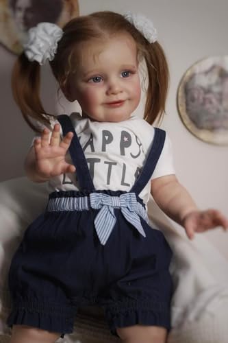 RXDOLL Lebensechte Reborn Babypuppen Lächelndes Mädchen 24 Zoll Große Größe Reborn Kleinkind Puppe Blaue Augen Realistische Babypuppe Weicher Körper Gewichtetes Silikon Babys Reborn Kleinkind Mädchen von RXDOLL