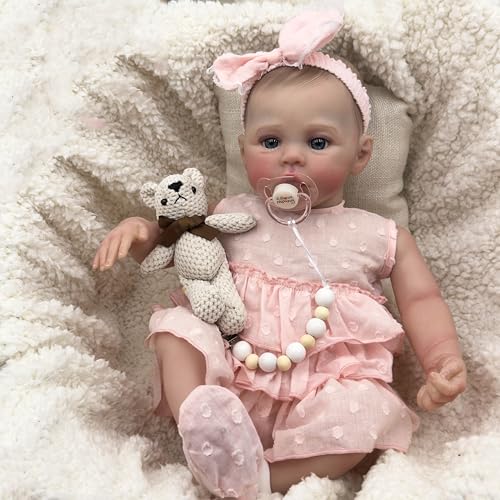 RXDOLL Lebensechte Reborn Babypuppen Silikon Ganzkörper Vinyl Mädchen 48,3 cm Realistische Neugeborene Babypuppen Anatomisch Korrekte Real Life Babypuppe Waschbares Spielzeug mit blauen Augen von RXDOLL