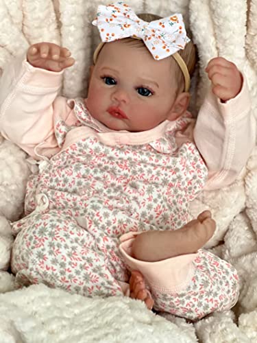 RXDOLL Lebensechte Reborn Babypuppen Silikon Ganzkörper Vinyl Mädchen 48,3 cm Realistische Neugeborene Babypuppen Anatomisch Korrekte Real Life Babypuppe Waschbares Spielzeug mit blauen Augen von RXDOLL