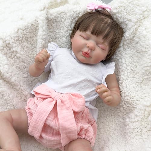 RXDOLL Real Life Babypuppen Mädchen 48CM Realistische Reborn Baby Puppen Schlafendes Mädchen Echte Baby Puppen Das sieht echt aus Säugling Bebe Puppe Soft Weighted Body Baby Puppe von RXDOLL