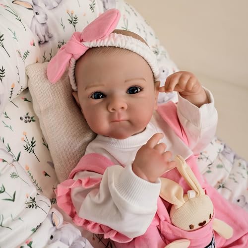 RXDOLL Realistische Baby Puppe Bettie Mädchen 45CM Vinyl Vollkörper Silikon Reborn Baby Puppen die echt Aussehen Weiches Vollsilikon Ganzkörper Baby Mädchen Puppe mit Blauen Augen von RXDOLL