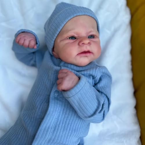 RXDOLL Realistische Baby Puppe Elijah Junge 45CM Echtes Leben Reborn Babypuppen Vollsilikon Körper Anatomisch korrekter Baby Junge Handgefertigte Puppe mit Blauen Augen von RXDOLL