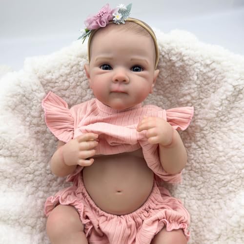 RXDOLL Realistische Neugeborene Babypuppen Mädchen Bettie 18 Zoll Full Vinyl Body Silikon Reborn Babypuppen, die echt aussehen Größe Babypuppe Handgemachtes Spielzeug mit rosa Outfits von RXDOLL