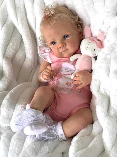 RXDOLL Realistische Neugeborenen Baby Puppen Mädchen Bettie 45CM Ganzkörper Vinyl Reborn Babypuppen Anatomisch korrekte Echt Aussehende Baby Puppe Blonde Haare Lebensechte Babypuppe von RXDOLL