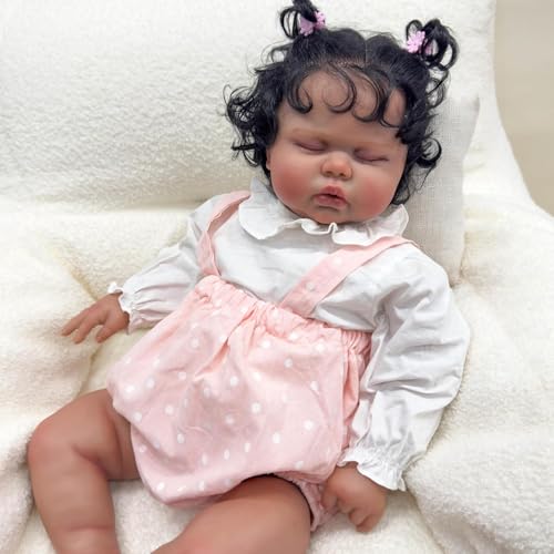 RXDOLL Realistische Reborn Baby Puppen Silikon Tuch Körper 24 Zoll 60 cm Afroamerikanisch Schwarz Braun Haut Weiche Gewichtete Neugeborene Real Life Baby Puppe Spielzeug für Alter 3+ von RXDOLL