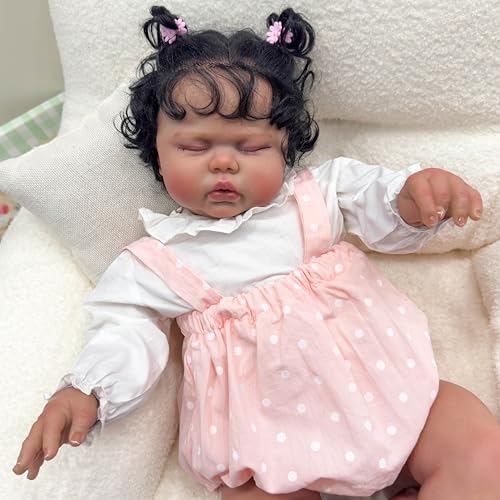 RXDOLL Realistische Reborn Babypuppen Schwarz Mädchen 24 Zoll Afroamerikanisch Reborn Kleinkind Puppe Weicher Körper Leben wie Babypuppen, die echt Silikon aussehen Babys Kleinkind Mädchen von RXDOLL