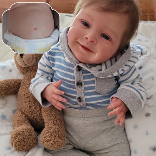 RXDOLL Reborn Baby Puppen Junge 45 cm Realistische Reborn Baby Vollsilikon Lebensecht Puppe Babypuppe Mit Haaren Wie Echtes Leben Neugeborene Puppen Mit zubehör von RXDOLL