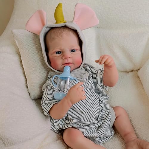 RXDOLL Reborn Baby Puppen Junge 45CM Lebensechte Baby Puppe Vollsilikon Ganzkörper Weiches Gewicht Realistische Babypuppen die Aussehen wie echte Babys Neugeborene Puppe Spielzeug von RXDOLL