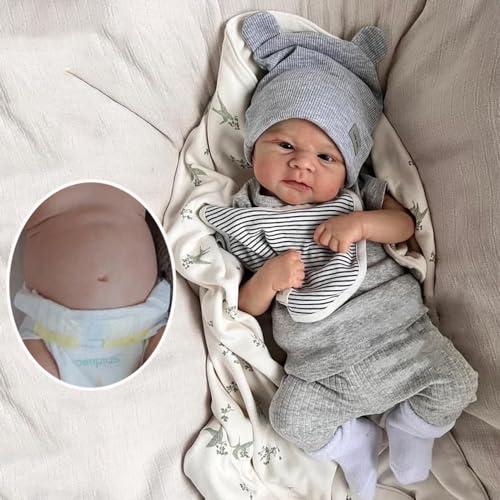 RXDOLL Reborn Baby Puppen Vollkörper Vinyl Junge Augen offen 17 Zoll Elijah Baby Reborn Puppen Vollkörper Silikon Babys Junge Anatomisch korrekte Realistische Neugeborene Baby Puppe von RXDOLL