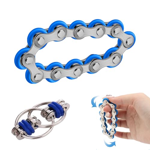 RXKFIGX 2 Stück Fahrrad Kette Dekompression Spielzeug Flippy Chain Game Set Fidget Toys Fahrradketten Zappelspiel zum Stressabbau Eisenring Schlüsselanhänger Finger Spinning Spielzeug für Erwachsene von RXKFIGX