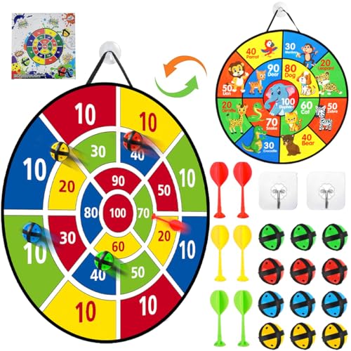 RXKFIGX Klett Dartscheibe Dart Brettspiel 66 cm Kinder Klett Dartscheibe Faltbares Doppelseitiges Wurfspiel mit 12 Bällen + 6 Darts Indoor Outdoor Spiele für Kinder Geschenke für ab 3 Jahre von RXKFIGX