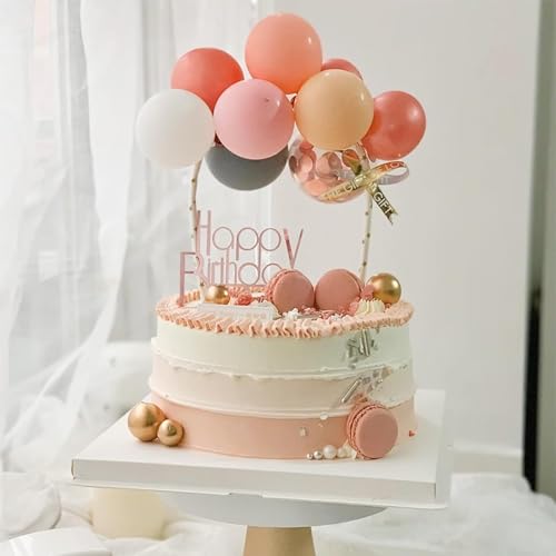 11Pcs Tortendeko Geburtstag, Cake Topper Happy Birthday, Tortendeko Ballons, Cake Topper Balloon, Konfetti Ballons, Dekorationszubehör für Geburtstagstorten (Rosa) von RXSPOYLY