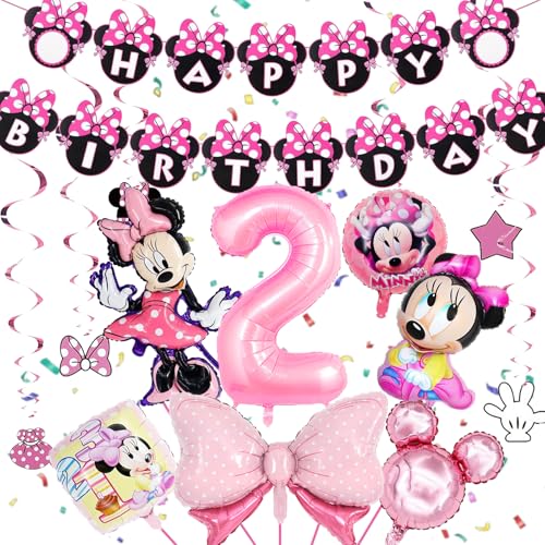 Luftballons Geburtstag 2. Mädchen,Geburtstagsdeko Mädchen,Deko 2 Jahre Geburtstag Party Mädchen,mit Happy Birthday Banner und Spiral Deko Kindergeburtstag von RXSPOYLY