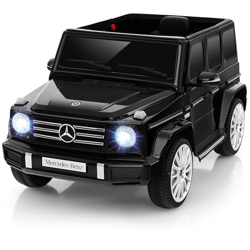 12 V Elektroauto für Kinder, lizenzierter Mercedes Benz Aufsitz-Truck mit Fernbedienung, Schaukelmodus, Hupe, Musik, MP3 und LED-Leuchten, 4 Motoren, Fahrzeugspielzeug für Jungen und Mädchen (schwarz) von RYMMKOP