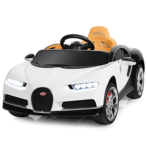 12-V-Elektroauto für Kinder, lizenziertes batteriebetriebenes Fahrzeug mit Fernbedienung, Musik, LED-Leuchten, Hupe, hoher und niedriger Geschwindigkeit, MP3/USB/TF, Federung, für Jungen und Mädchen ( von RYMMKOP