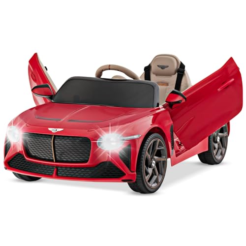 12-V-Kinderauto, Lizenziertes Bentley-Elektrospielzeug mit Fernbedienung, Lichtern, Geräuschen, MP3/USB/Bluetooth, Kinderauto mit Zwei Motoren für Jungen und Mädchen (rot) von RYMMKOP