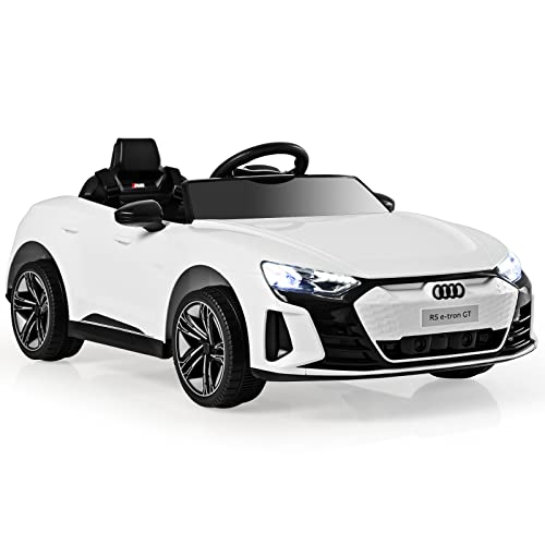 12 V elektrisches Kinderauto, Lizenziertes Audi-Spielzeugauto mit Fernbedienung, Lichtern, Musik, MP3, USB, batteriebetriebenes Kinderauto als Geschenk für Jungen und Mädchen (weiß) von RYMMKOP