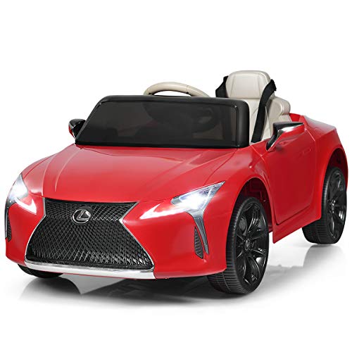 12 V elektrisches Kinderauto, Lizenziertes batteriebetriebenes Lexus-Spielzeugfahrzeug mit Fernbedienung, Lichtern, Hupe, MP3, USB, Federrädern, Auto-Geschenk für Kinder ab 3 Jahren (rot) von RYMMKOP