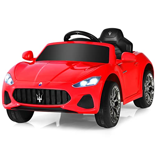 Elektrisches Kinderauto, 12-V-Batteriebetriebenes kompatibles Maserati-Spielzeugauto mit Zwei Motoren, Fernbedienung, Lichtern, USB, Hupe und Musik, Geschenk für Jungen und Mädchen ab 3 Jahren (Rot) von RYMMKOP