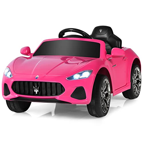 Elektrisches Kinderauto, 12-V-Batteriebetriebenes kompatibles Maserati-Spielzeugauto mit Zwei Motoren, Fernbedienung, Lichtern, USB, Hupe und Musik, Geschenk für Jungen und Mädchen ab 3 Jahren (Pink) von RYMMKOP