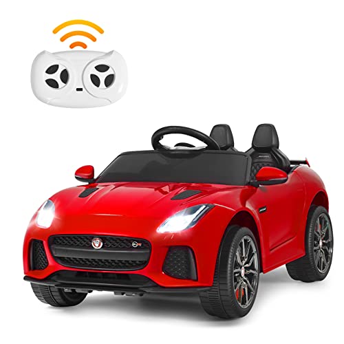 Elektrisches Kinderauto, Lizenziertes 12-V-Jaguar F-Type SVR-Batterieauto mit Fernbedienung, Lichtern, MP3, Musik, Geschenk für Jungen und Mädchen ab 3 Jahren (rot) von RYMMKOP