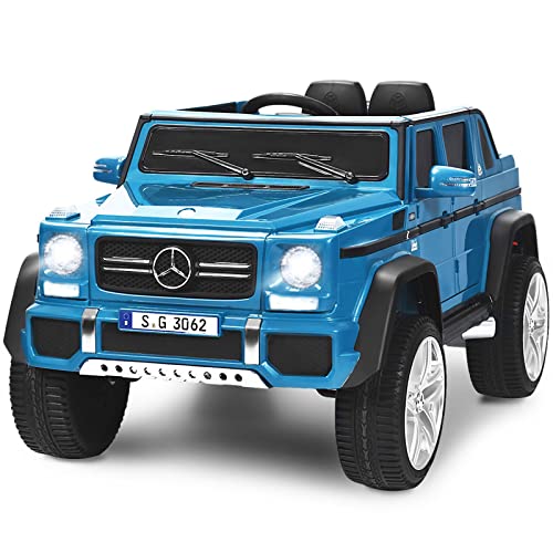 Kinderauto, Lizenziertes batteriebetriebenes Elektroauto-Spielzeug von Mercedes Benz mit 12 V, 2 Motoren, Fernbedienung, Lichtern, Hupe, Musik, Federungsrädern für Jungen und Mädchen (Marineblau) von RYMMKOP