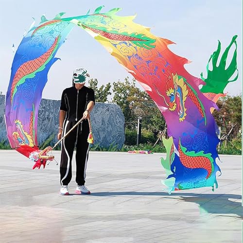 Jonglier-Drachen-Streamer, fließender Seiden-Schleuder-Drachen-Streamer, fließender Regenbogen-Satin-Drachen-Poi for den Park, quadratische Fitness-Tanz-Drachen-Requisite for Erwachsene mit Kopf, wasc von RYRYR