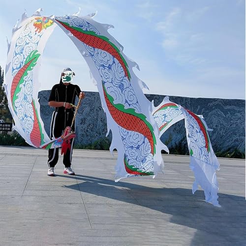 Jonglier-Drachen-Streamer, fließender Seiden-Schleuder-Drachen-Streamer, fließender Regenbogen-Satin-Drachen-Poi for den Park, quadratische Fitness-Tanz-Drachen-Requisite for Erwachsene mit Kopf, wasc von RYRYR