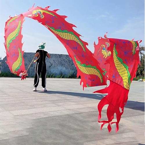 Jonglier-Drachen-Streamer, fließender Seiden-Schleuder-Drachen-Streamer, fließender Regenbogen-Satin-Drachen-Poi for den Park, quadratische Fitness-Tanz-Drachen-Requisite for Erwachsene mit Kopf, wasc von RYRYR