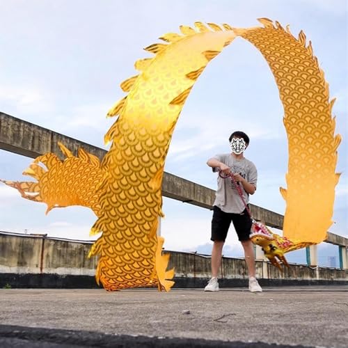 Jonglierdrachen-Streamer, fließender Seiden-Schleuderdrachen-Streamer, goldene Drachen-Poi-Schuppe mit Kopfseil, schleudernder Outdoor-Fitness-Drache for Dächer/Hof, quadratische Übungstanz-Jonglage-D von RYRYR