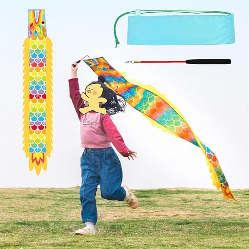 Jonglierdrachen-Streamer, fließender Seiden-Schleuderdrachen-Streamer, kleiner Drachen-Poi for draußen, 2,5 m (8,2 Fuß) kurzer Schleudersatin for Jonglierspiele, schöner Seiden-Streamer for Tanzen mit von RYRYR