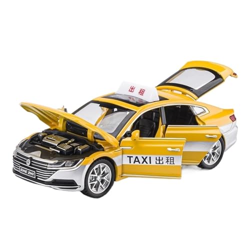 For 1/24 CC Taxi Simulation Legierung Spielzeug Auto Sammlermodell Ornamente Auto Fantastische Lichter Vierrad-Stoßdämpferfunktion Zurück Zur Macht (Gelb) von RYUEXING