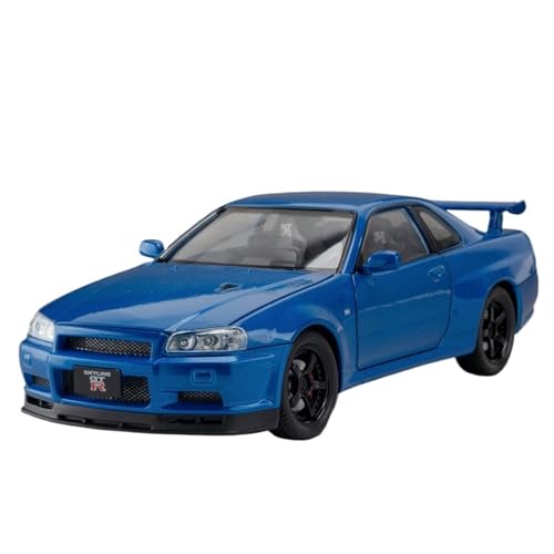 RYUEXING for 1/24 GTR-R34 Legierung Sportwagen Simulation Auto Spielzeug Modell Offene Tür Sound Und Licht Lenkung Stoßdämpfung Auto Sammlung Ornamente(Blue) von RYUEXING