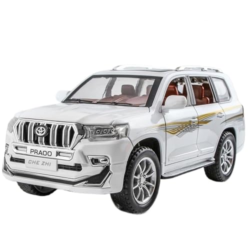 For 1/24 Prado Simulation Sound Und Licht Zurück Spielzeug Auto Metall Auto Modell Sammlung Ornamente Geländewagen(White) von RYUEXING