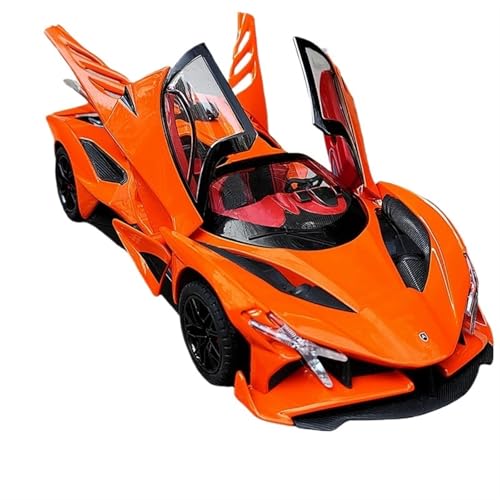 For 1/24 Sungod Super Sportwagen EVO Simulation Legierung Tür Öffnung Sound Und Licht Lenker Junge Spielzeug Auto Sammlung Ornamente(Orange) von RYUEXING