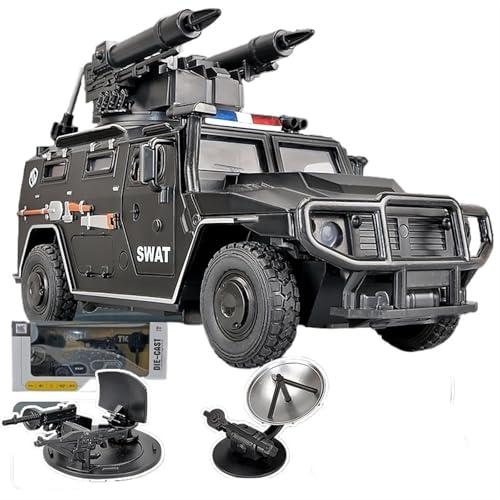 For 1/24 Tiger Gepanzerte Kampffahrzeuge Polizeiauto Simulation Legierung Lenkung Sound Und Licht Stoßdämpfung Funktion Spielzeugauto Modell Geschenk-Ornament-Sammlung(Schwarz) von RYUEXING