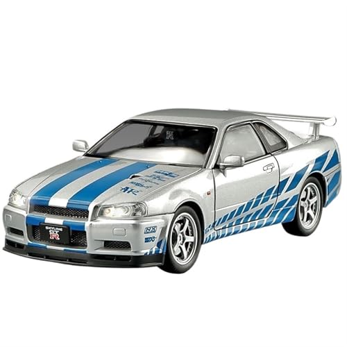 RYUEXING For 1/24 GTR Racing Car Simulation Legierung Spielzeug Auto Sammlung Modell Auto Ornamente Kaltlicht Zurück ziehen (Silber) von RYUEXING