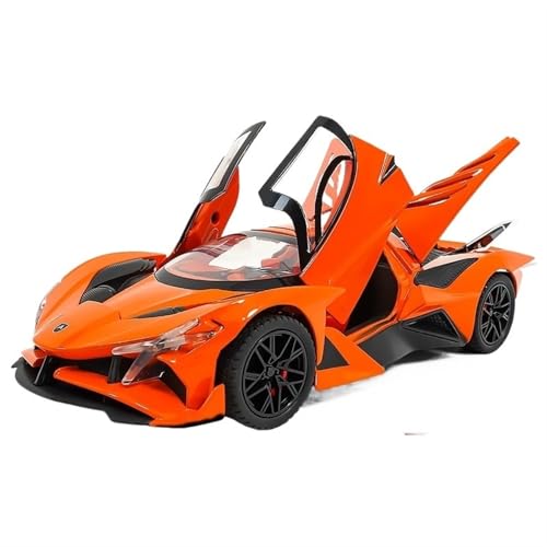 RYUEXING for 1/24 EV0 Legierung Spielzeug Sportwagen Spray Version Simulation Auto Spielzeug Modell Offene Tür Sound Und Licht Lenkung Stoßdämpfung Auto Sammlung Ornamente(Orange) von RYUEXING