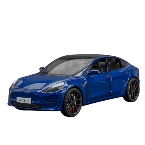 RYUEXING for 1/24 Model3 Legierung Simulation Auto Spielzeug Modell Offene Tür Sound Und Licht Lenkung Stoßdämpfung Auto Sammlung Ornamente(Blue) von RYUEXING