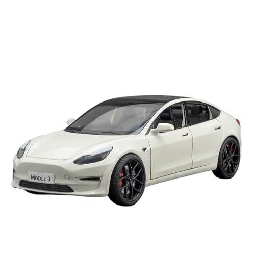 RYUEXING for 1/24 Model3 Legierung Simulation Auto Spielzeug Modell Offene Tür Sound Und Licht Lenkung Stoßdämpfung Auto Sammlung Ornamente(White) von RYUEXING