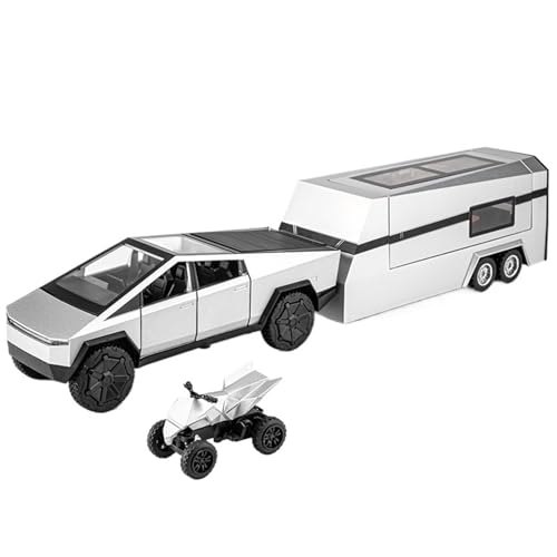 RYUEXING for 1/24 Pickup Truck Caravan Mit Motorrad Simulation Legierung Auto Modell Multifunktionale Kinder Spielzeug Sammlung Ornamente(Silver) von RYUEXING