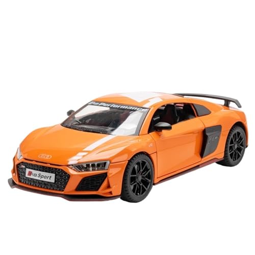 RYUEXING for 1/24 R8 V10 Legierung Sportwagen Simulation Auto Spielzeug Modell Offene Tür Sound Und Licht Lenkung Stoßdämpfung Auto Sammlung Ornamente(Orange) von RYUEXING