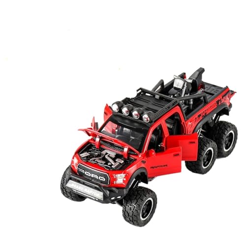 RYUEXING for 1/24 Raptor F150 Off-Road Legierung Simulation Auto Spielzeug Modell Offene Tür Sound Und Licht Lenkung Stoßdämpfung Auto Sammlung Ornamente(Red) von RYUEXING