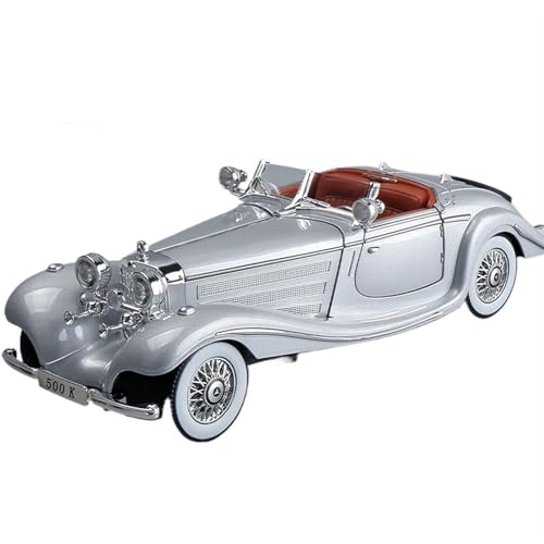 RYUEXING for 1/24 Retro 500K Oldtimer-Simulation Legierung Lenkung Sound Und Licht Türöffnungsfunktion Spielzeugauto Modell Ornamente Sammlung(Silver) von RYUEXING