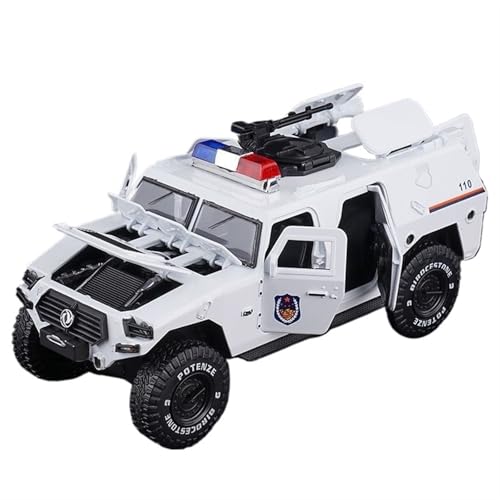 RYUEXING for 1/28 Dongfeng Mastodon Panzerwagen Polizeiauto Kinder 110 Simulationsautomodell Legierung Offene Tür Sound Und Licht Lenkung Stoßdämpfende Spielzeugautosammlung Ornamente(White) von RYUEXING