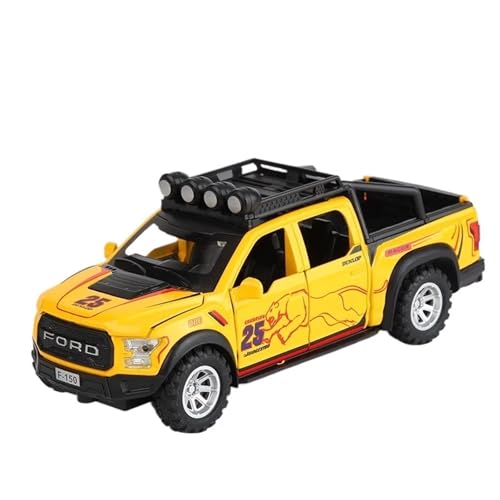 RYUEXING for 1/32 Raptor F-150 Geländewagen Legierung Truck SUV Auto Druckguss Modell Metall Spielzeug Pull Back Collection Abnehmbarer Sound Licht(32 F150 Yellow) von RYUEXING