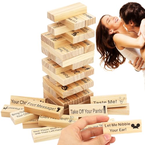 RZCOMP Lust Tower Super Naughty Block Tower Spiel Paare Valentinstag Holz Stapelblöcke Perfekt für Date, Nachtaktivitäten, Partyspiele und lustige Ideen für Erwachsene, 48 Stück von RZCOMP