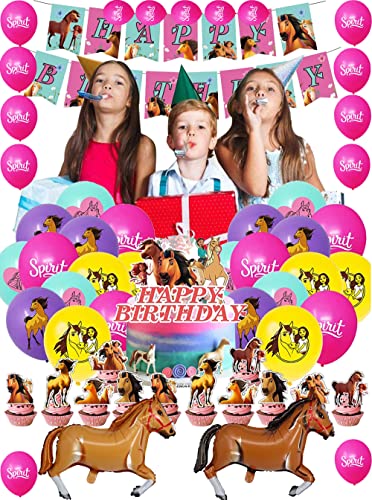 Geburtstag Deko Pferderennen Geburtstag Deko Cowgirl Geburtstag Dekoration Spirit Riding Free Luftballons Pferde Kuchendeckel Pferd Geburtstag Race Horse Girlande Cowboy Geburtstagsdeko von RZDQZY