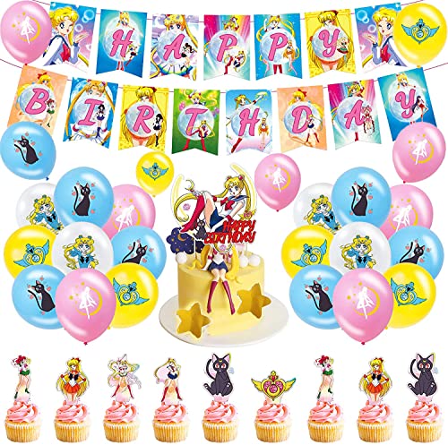 Geburtstag Deko Sailor Moon Luftballons Alles Gute zum Geburtstag Girlande Tortentopper Sailor Moon Kindergeburtstag Partyzubehör von RZDQZY