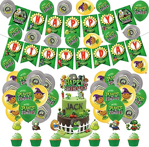 Geburtstags Dekoration Pflanzen Gegen Zombies Luftballons Plants vs Zombies Ballons Alles Gute zum Geburtstag Banner Kuchendeckel für Kinder Geburtstags Dekoration von RZDQZY